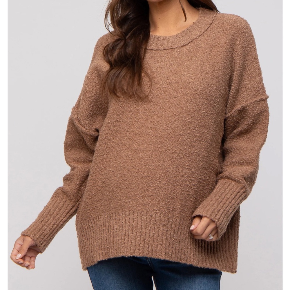 Mocha Knit Exposed Seam Maternity Sweater